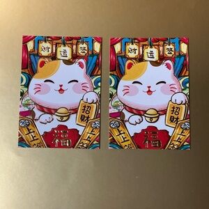 Lucky Yellow Spot Cat Bell Wearing Red Paper Envelopes